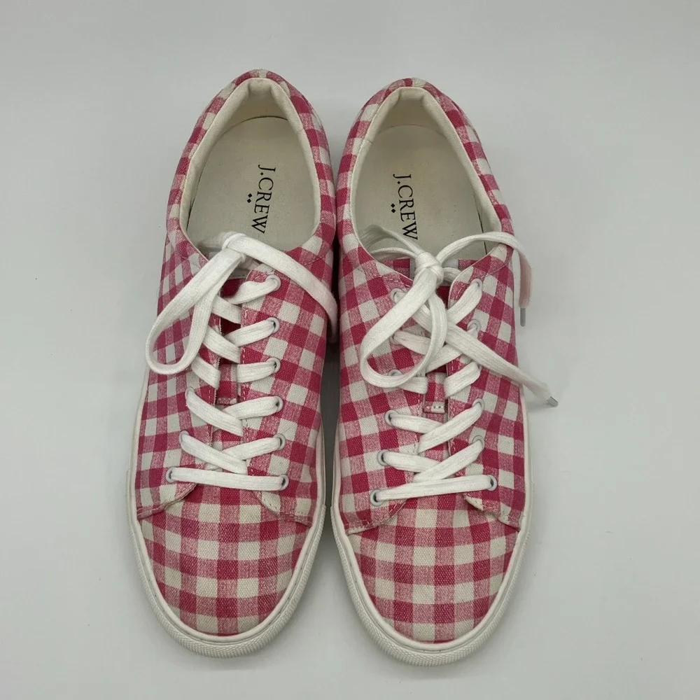 J.CREW Women's Sneakers‎ Gingham Pink & White Check Plaid Size 11 Preppy Coastal